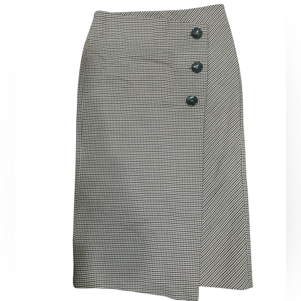 Zara Brown and Black Houndstooth Asymmetrical Skirt